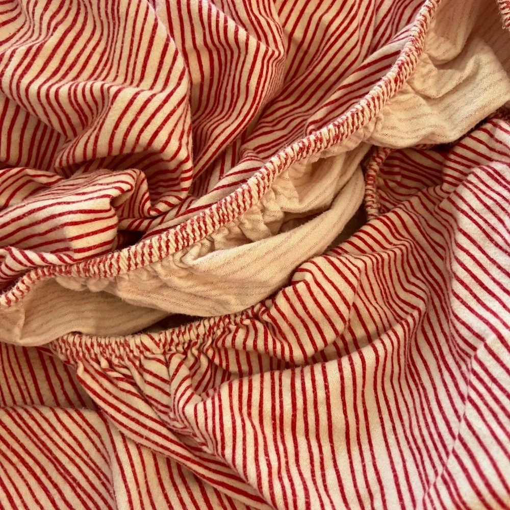 Garnet Hill Hable Construction Flannel Sheet Set Queen Red White Stripe Portugal